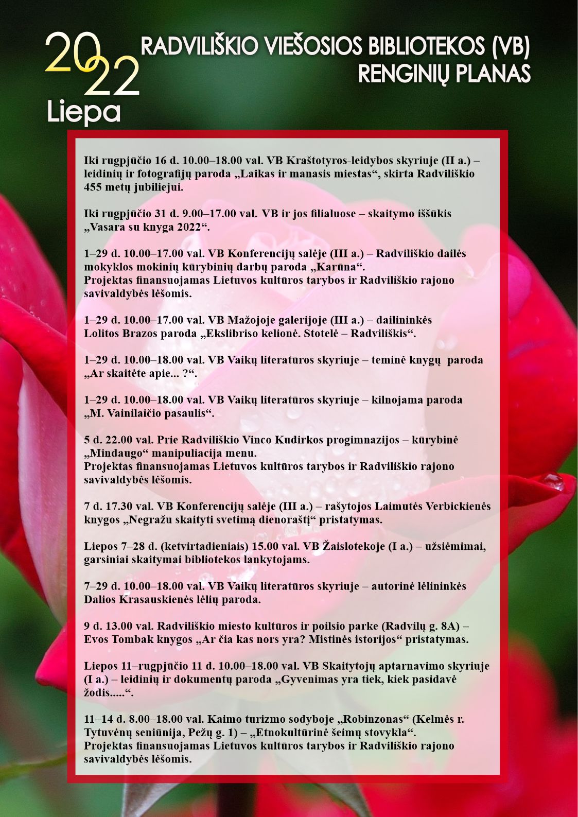 Radviliškio viešosios bibliotekos liepos mėn. renginių planas