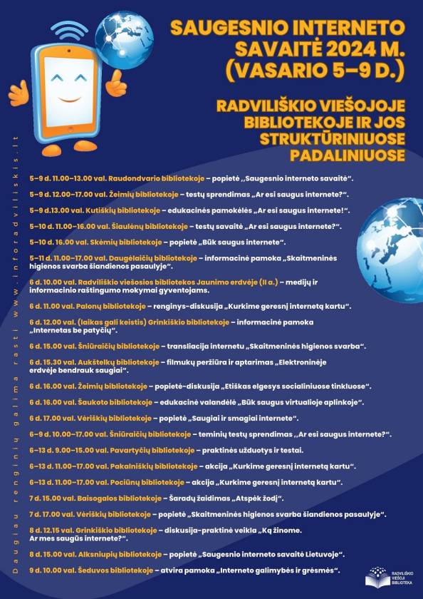 Saugesnio interneto savaitė 2024 m. (vasario 5–9 d.) Radviliškio viešojoje bibliotekoje ir jos struktūriniuose padaliniuose