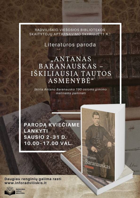 Literatūros paroda „Antanas Baranauskas – iškiliausia tautos asmenybė“